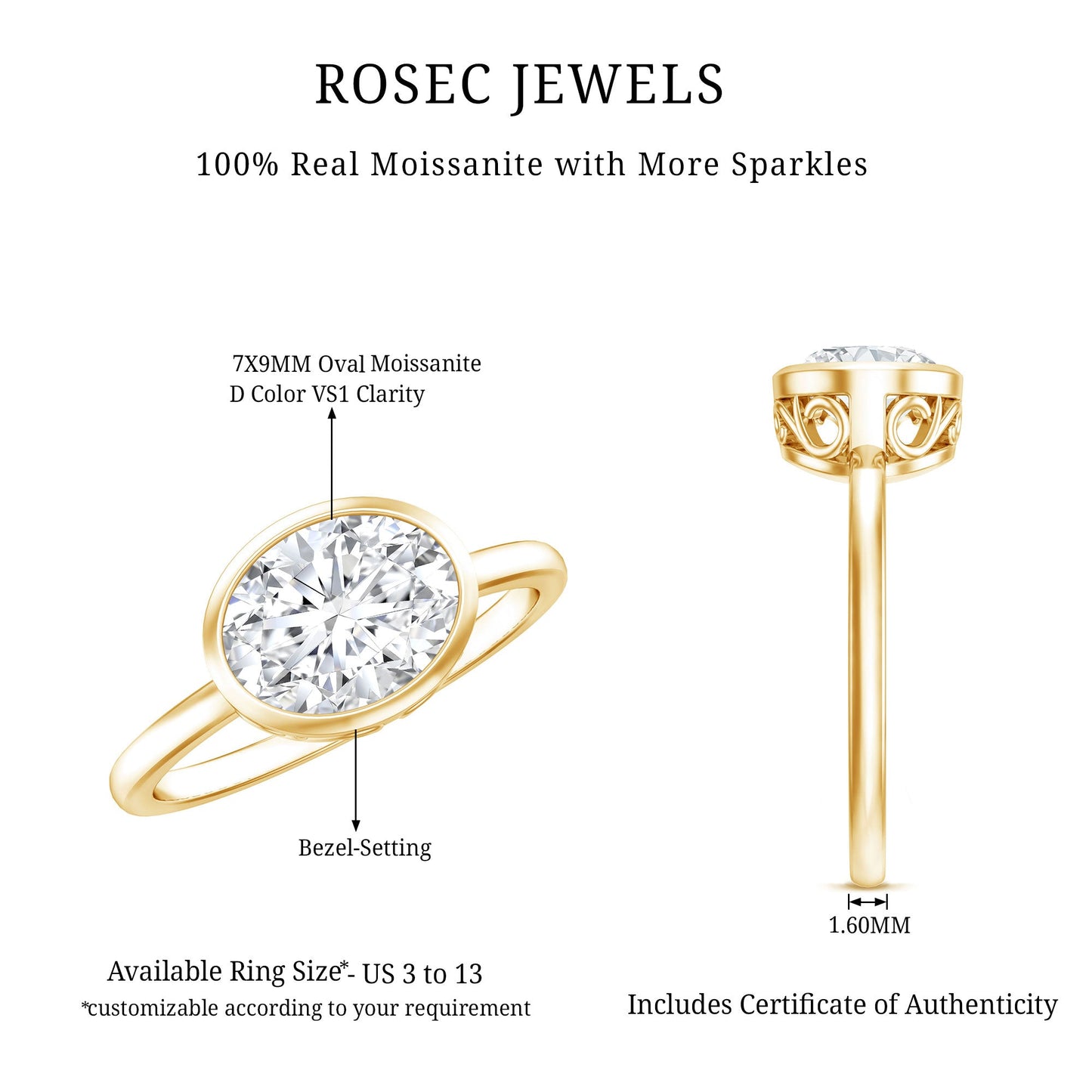 Certified 7X9 MM Oval Moissanite East West Engagement Ring