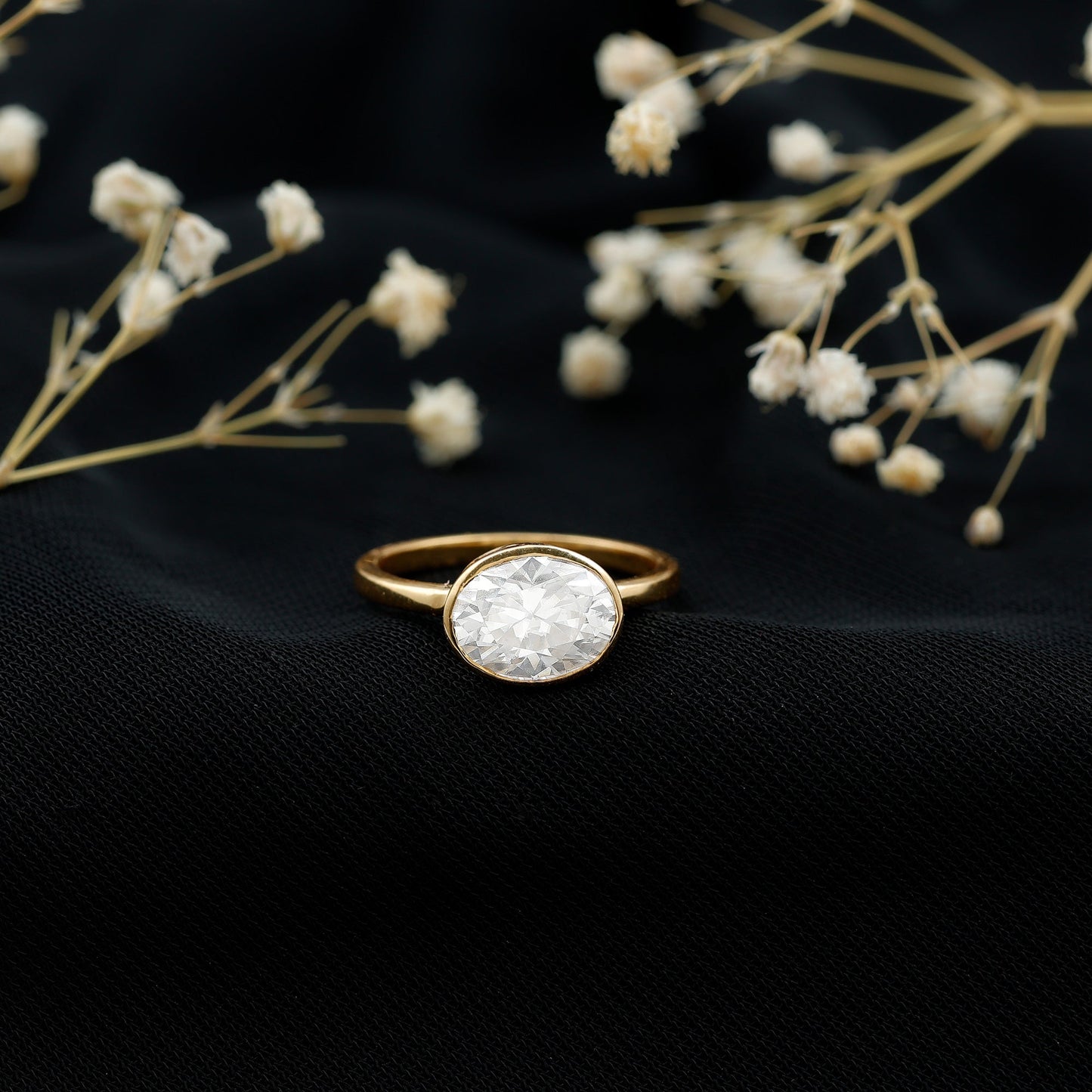 Certified 7X9 MM Oval Moissanite East West Engagement Ring