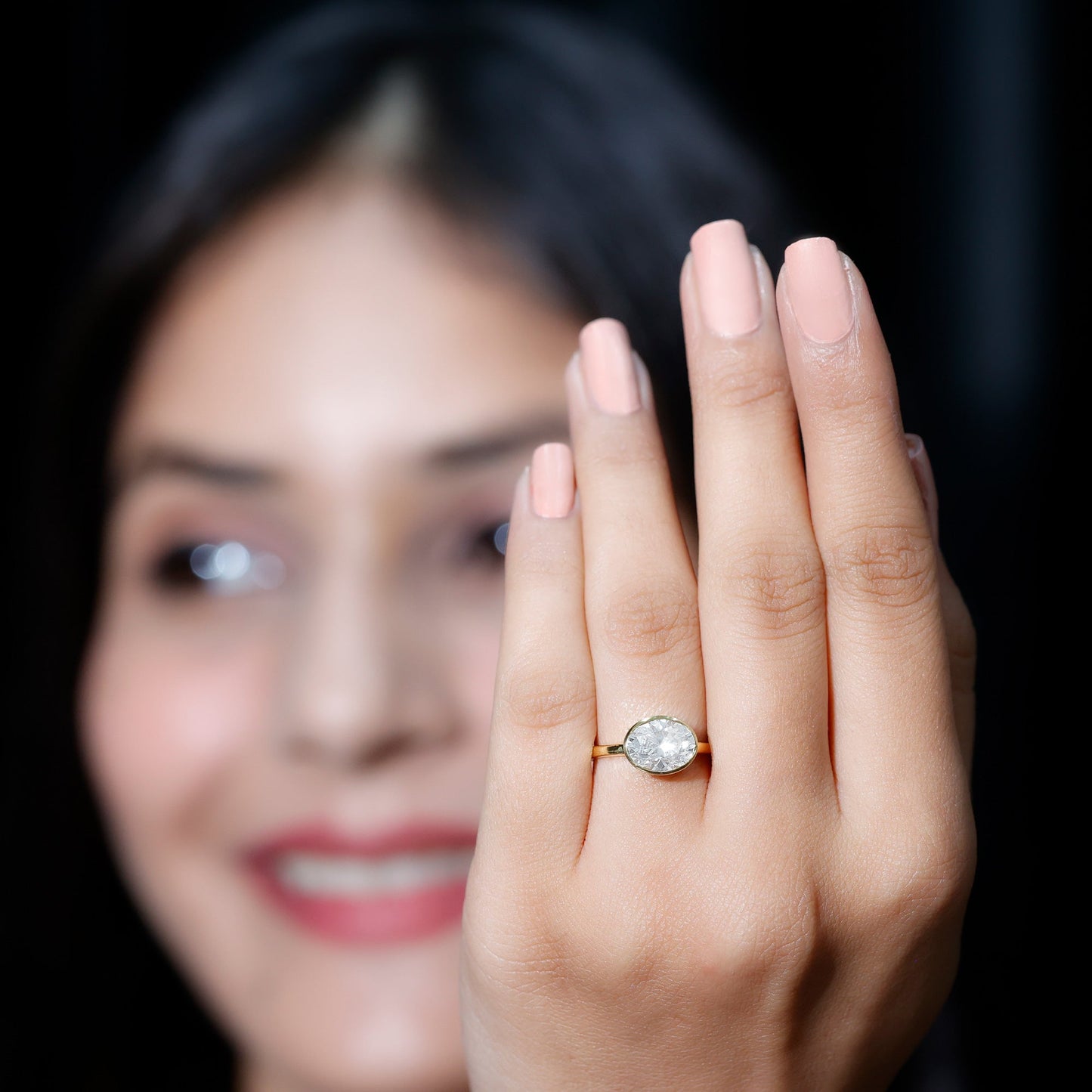 Certified 7X9 MM Oval Moissanite East West Engagement Ring