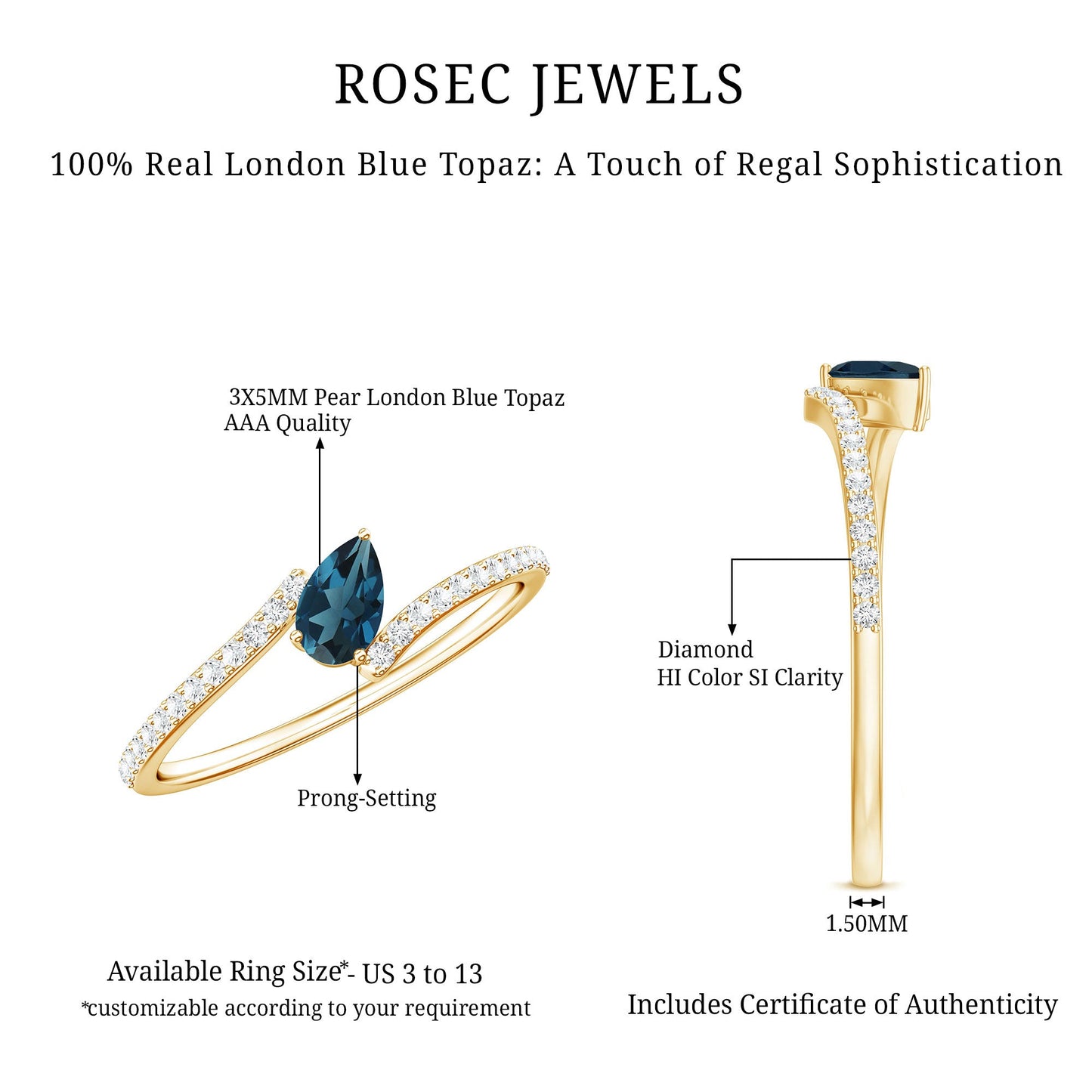 Genuine London Blue Topaz Promise Ring with Diamond