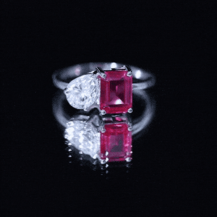 Toi Et Moi Ring with Created Pink Sapphire and Moissanite