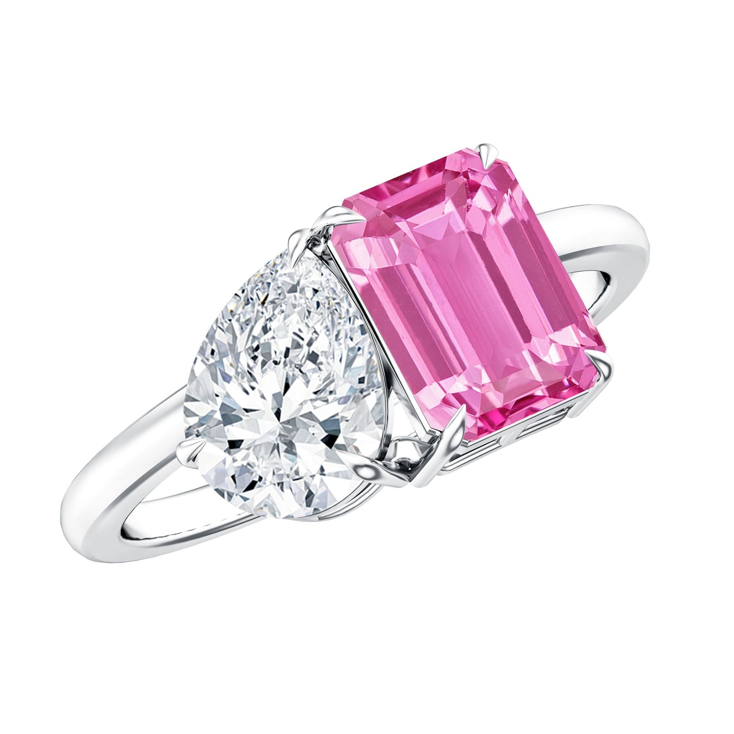 Toi Et Moi Ring with Created Pink Sapphire and Moissanite