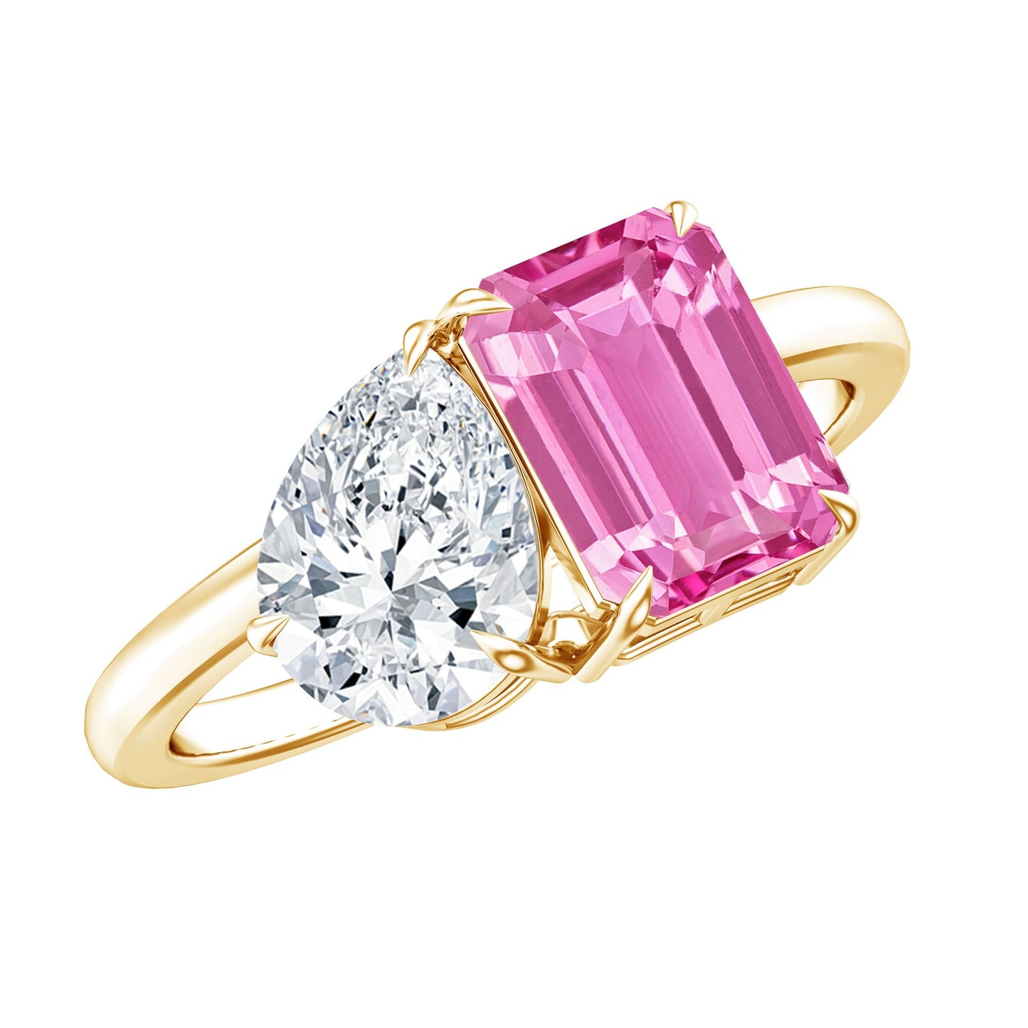 Toi Et Moi Ring with Created Pink Sapphire and Moissanite