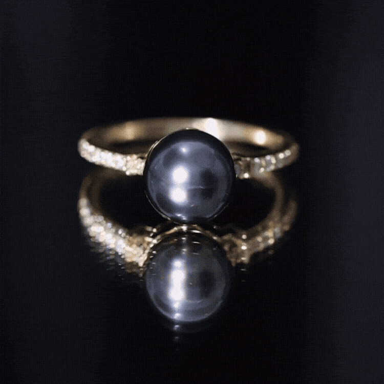 Classic Black Pearl Ring with Diamond Side Stones