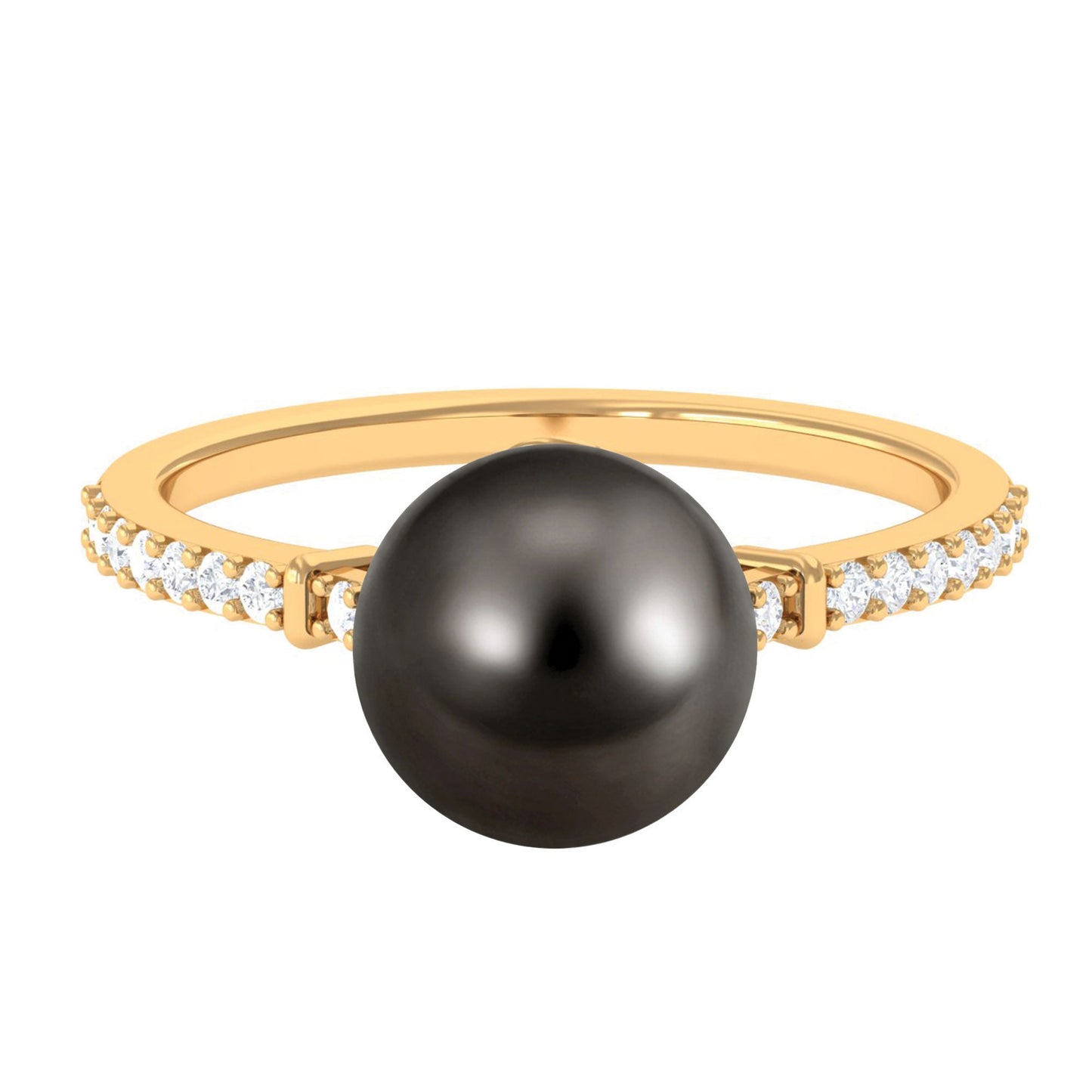 Classic Black Pearl Ring with Diamond Side Stones