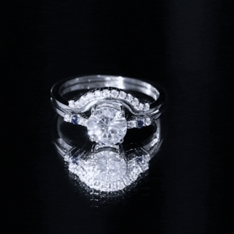 Certified 8MM Moissanite Engagement Ring With Wedding Band