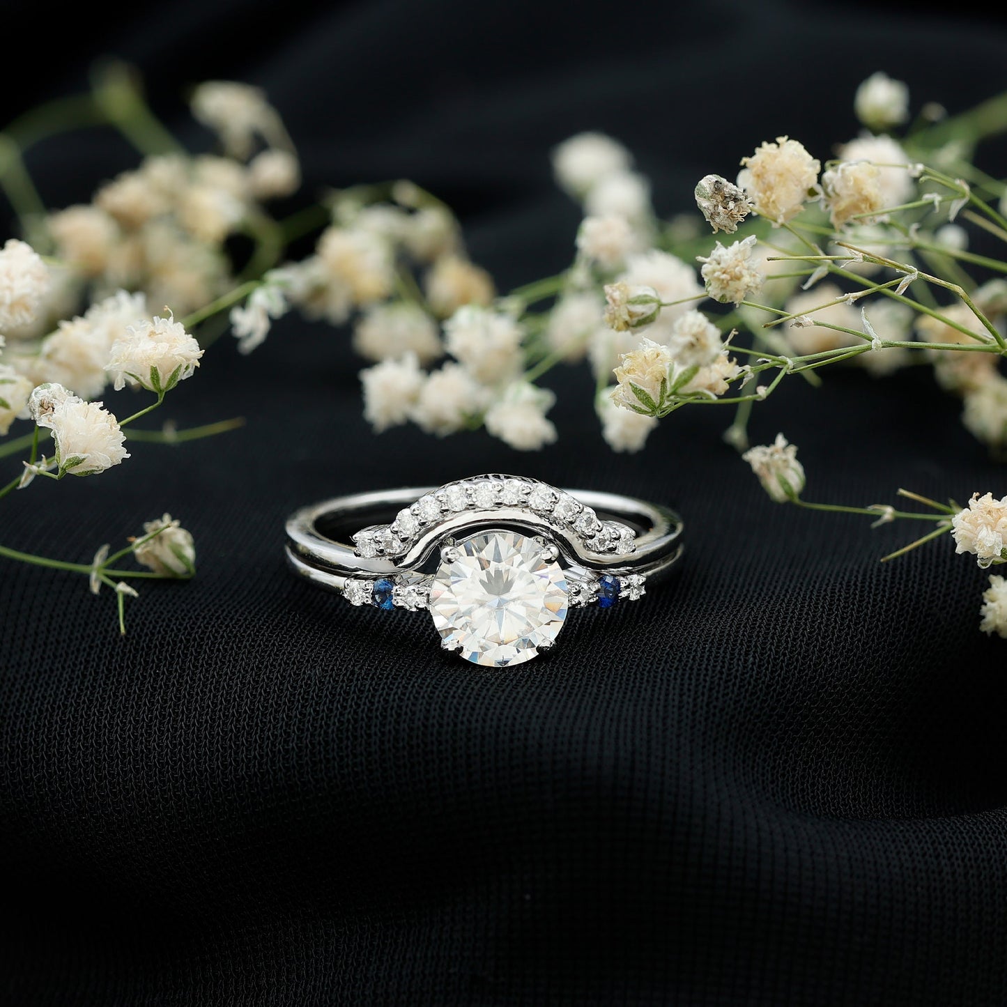 Certified 8MM Moissanite Engagement Ring With Wedding Band