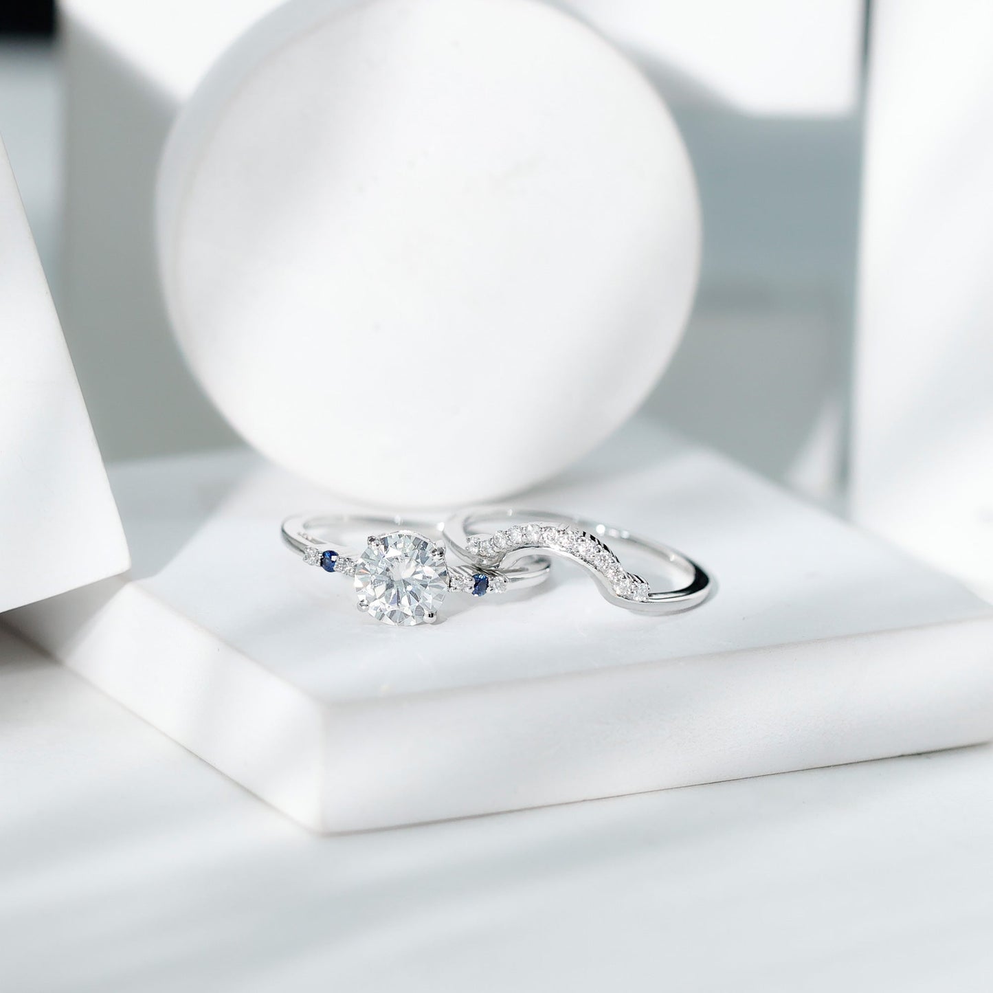 Certified 8MM Moissanite Engagement Ring With Wedding Band