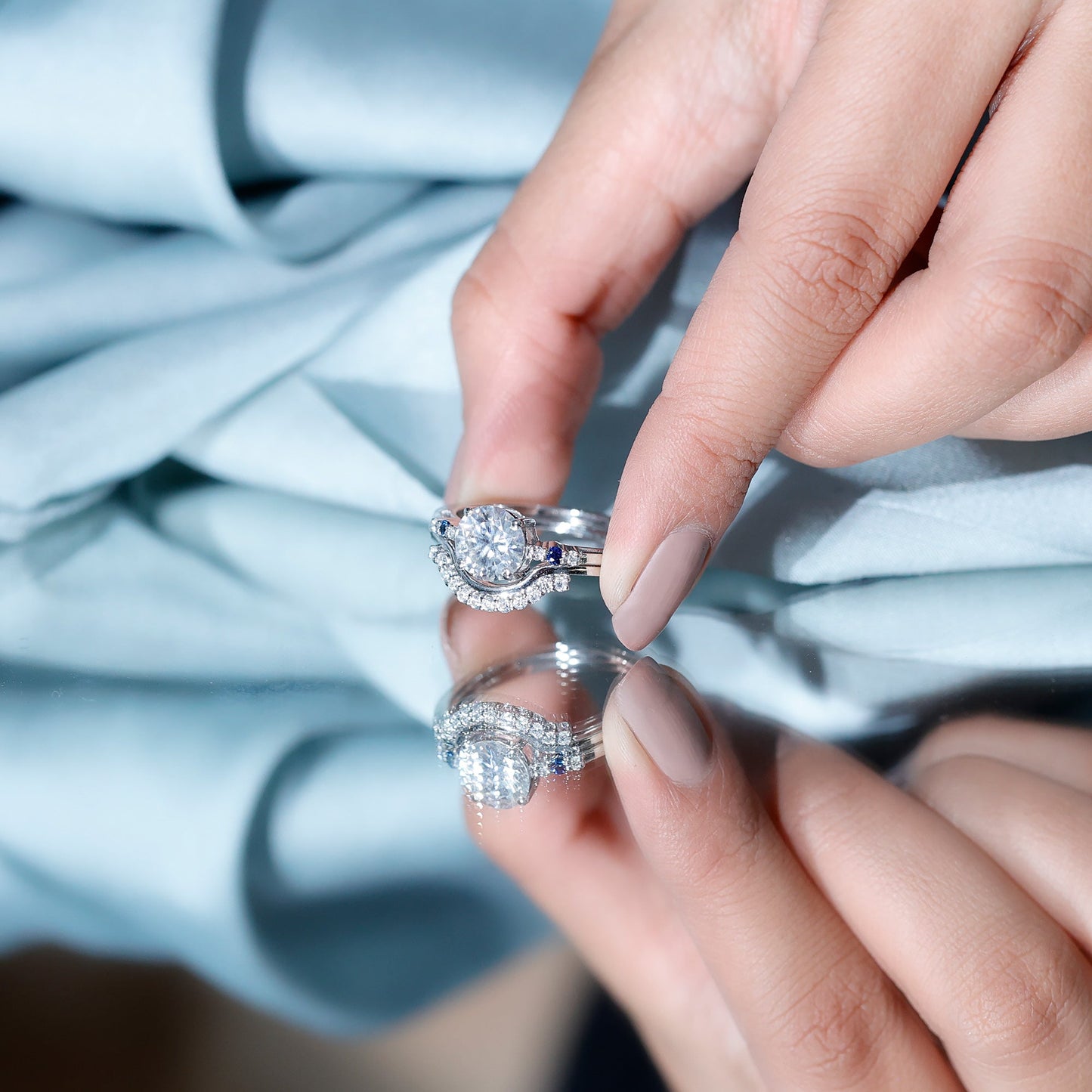 Certified 8MM Moissanite Engagement Ring With Wedding Band