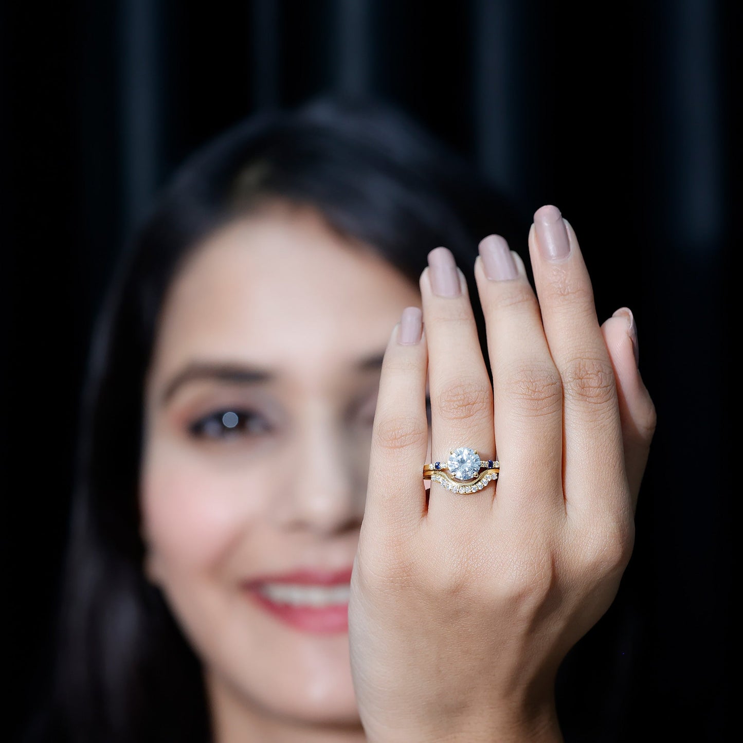 Certified 8MM Moissanite Engagement Ring With Wedding Band