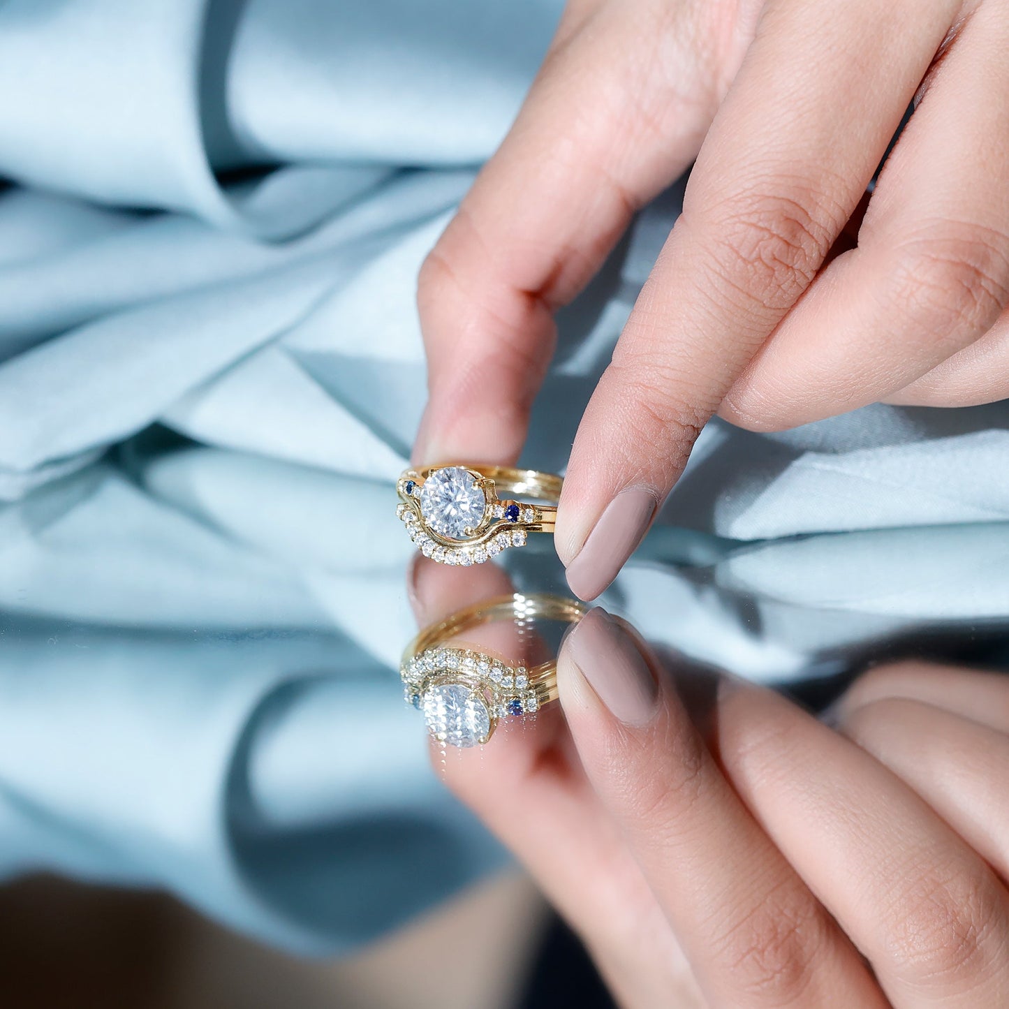 Certified 8MM Moissanite Engagement Ring With Wedding Band