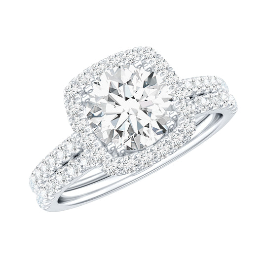 Certified 3.5 Carat Moissanite Wedding Bridal Ring Set of 2 in Silver