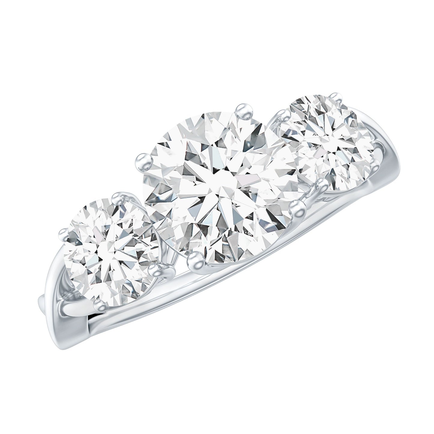 3 Stone Round Moissanite Crossover Engagement Ring