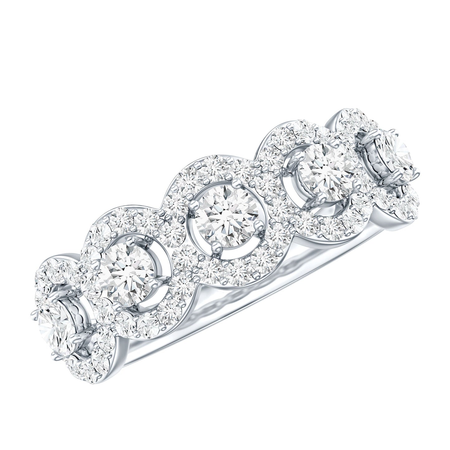 1.25 CT Round Cut Moissanite Halo Classic Band Ring