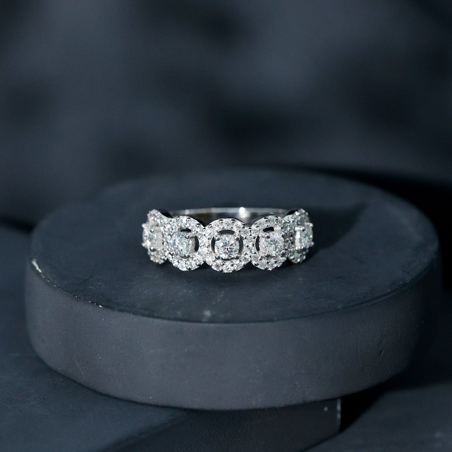 1.25 CT Round Cut Moissanite Halo Classic Band Ring