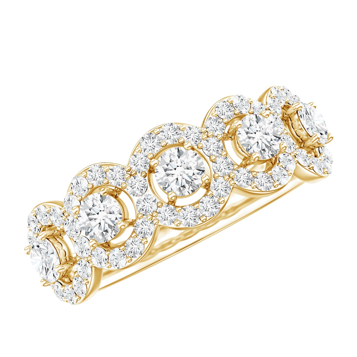 1.25 CT Round Cut Moissanite Halo Classic Band Ring