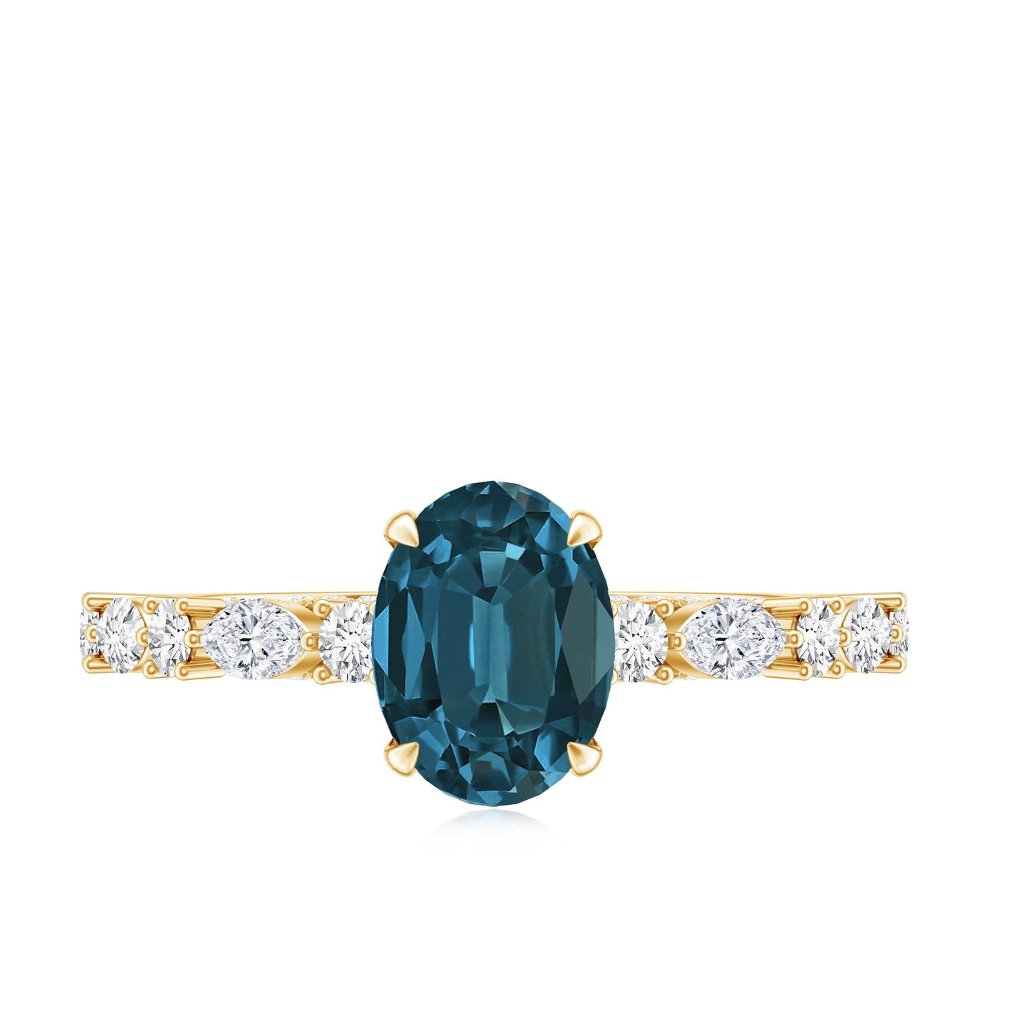 6X8mm Oval Cut London Blue Topaz Vintage Engagement Ring with Real Diamond