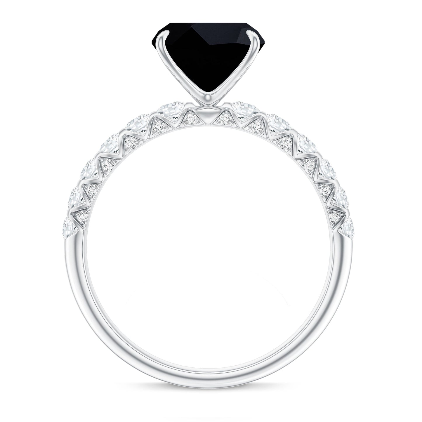 Cushion Cut Created Black Diamond and Diamond Solitaire Ring