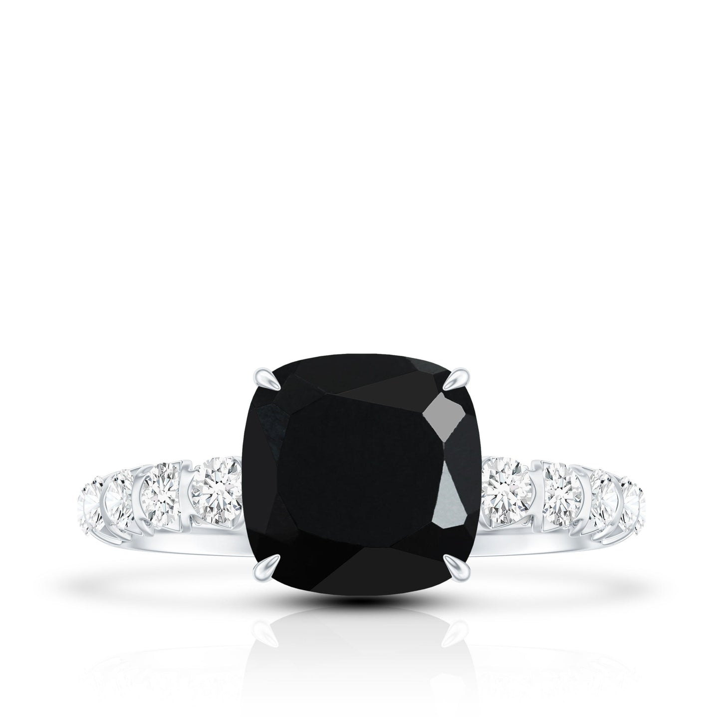 Cushion Cut Created Black Diamond and Diamond Solitaire Ring