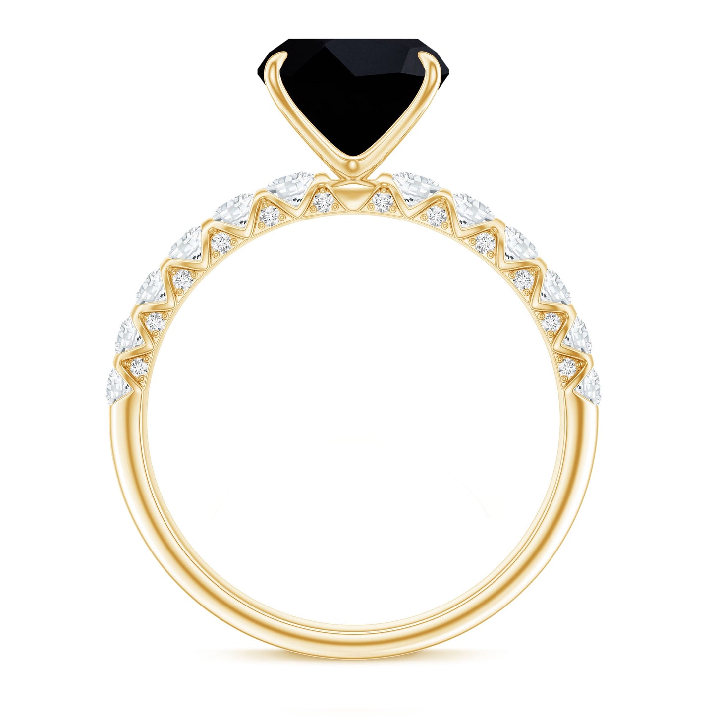 Cushion Cut Created Black Diamond and Diamond Solitaire Ring