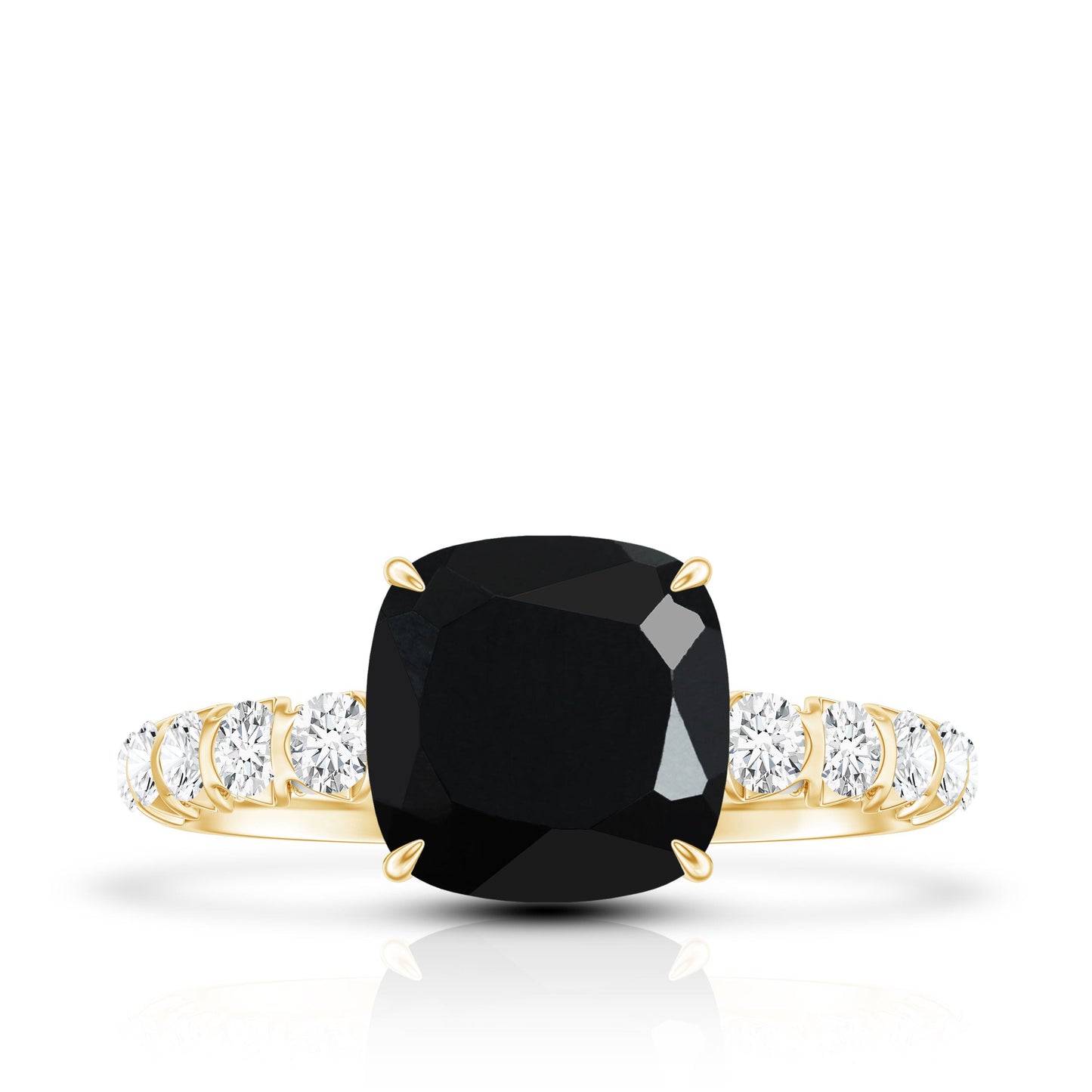 Cushion Cut Created Black Diamond and Diamond Solitaire Ring