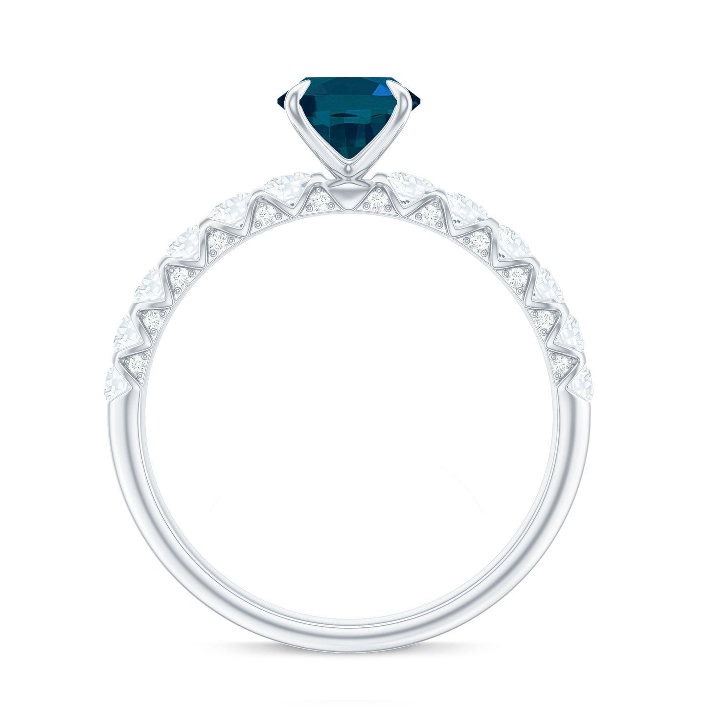 6X8mm Oval Cut London Blue Topaz Solitaire Engagement Ring with Diamond Side Stones