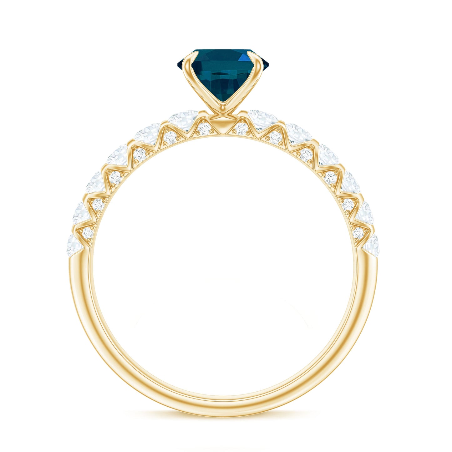 6X8mm Oval Cut London Blue Topaz Solitaire Engagement Ring with Diamond Side Stones