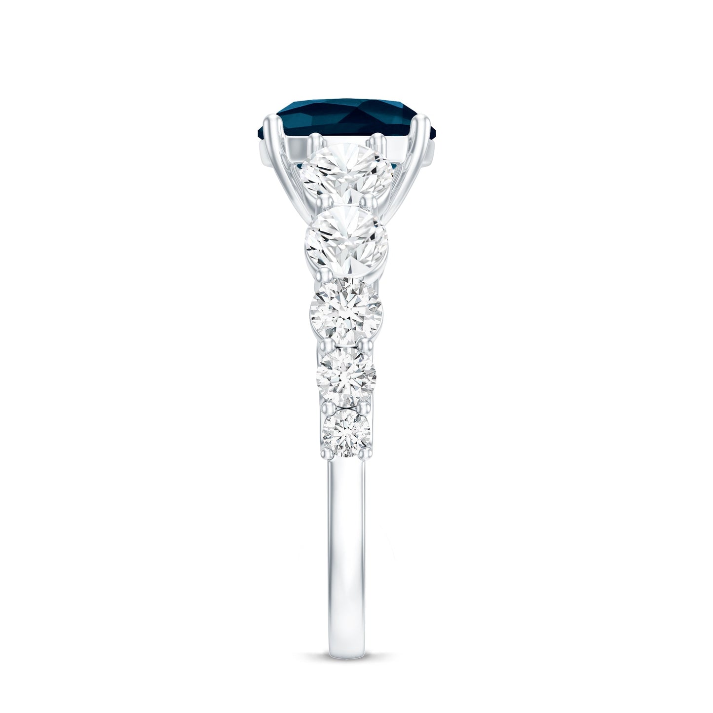 8mm Cushion Cut London Blue Topaz Solitaire Engagement Ring with Moissanite Side Stones