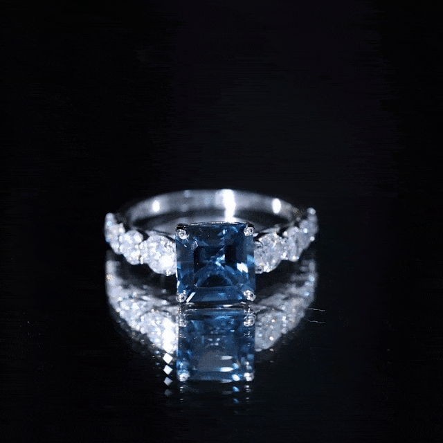 8mm Asscher Cut London Blue Topaz Solitaire Engagement Ring with Moissanite