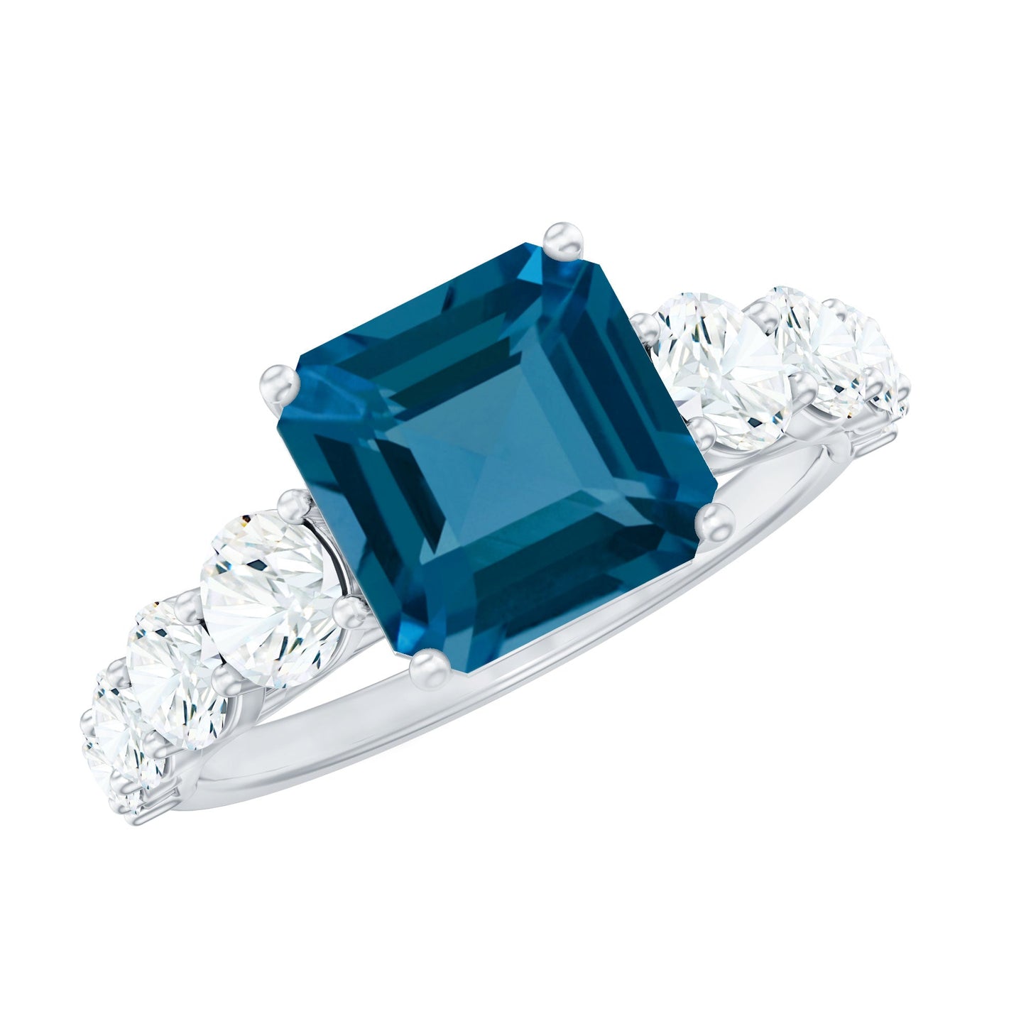 8mm Asscher Cut London Blue Topaz Solitaire Engagement Ring with Moissanite