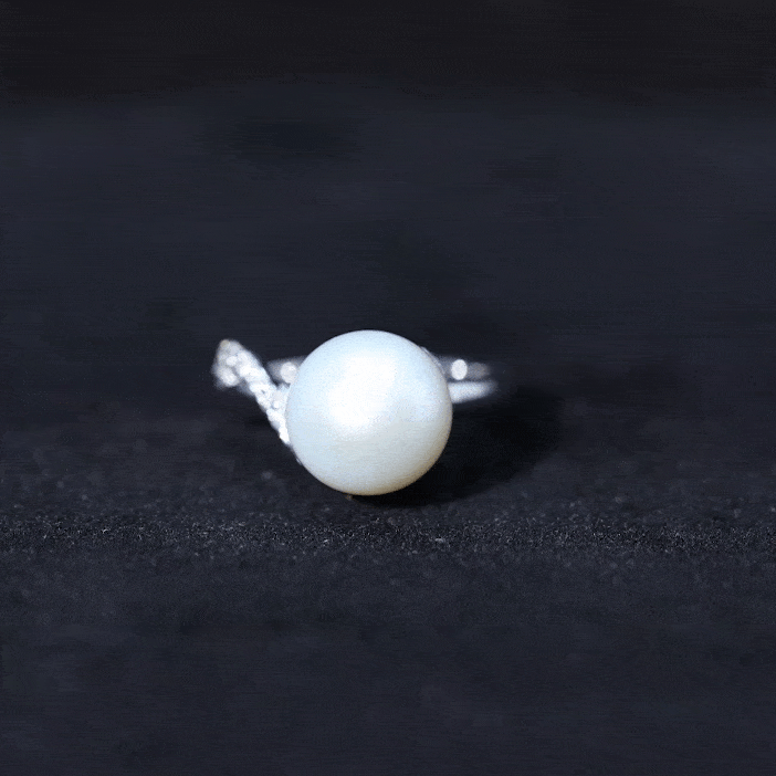 Natural 8 Carat Freshwater Pearl Engagement Ring with Moissanite