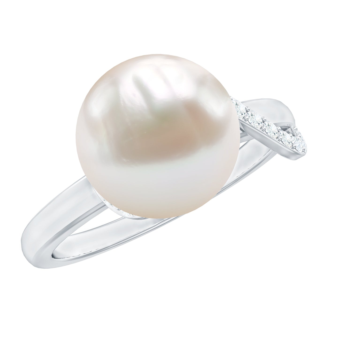 Natural 8 Carat Freshwater Pearl Engagement Ring with Moissanite