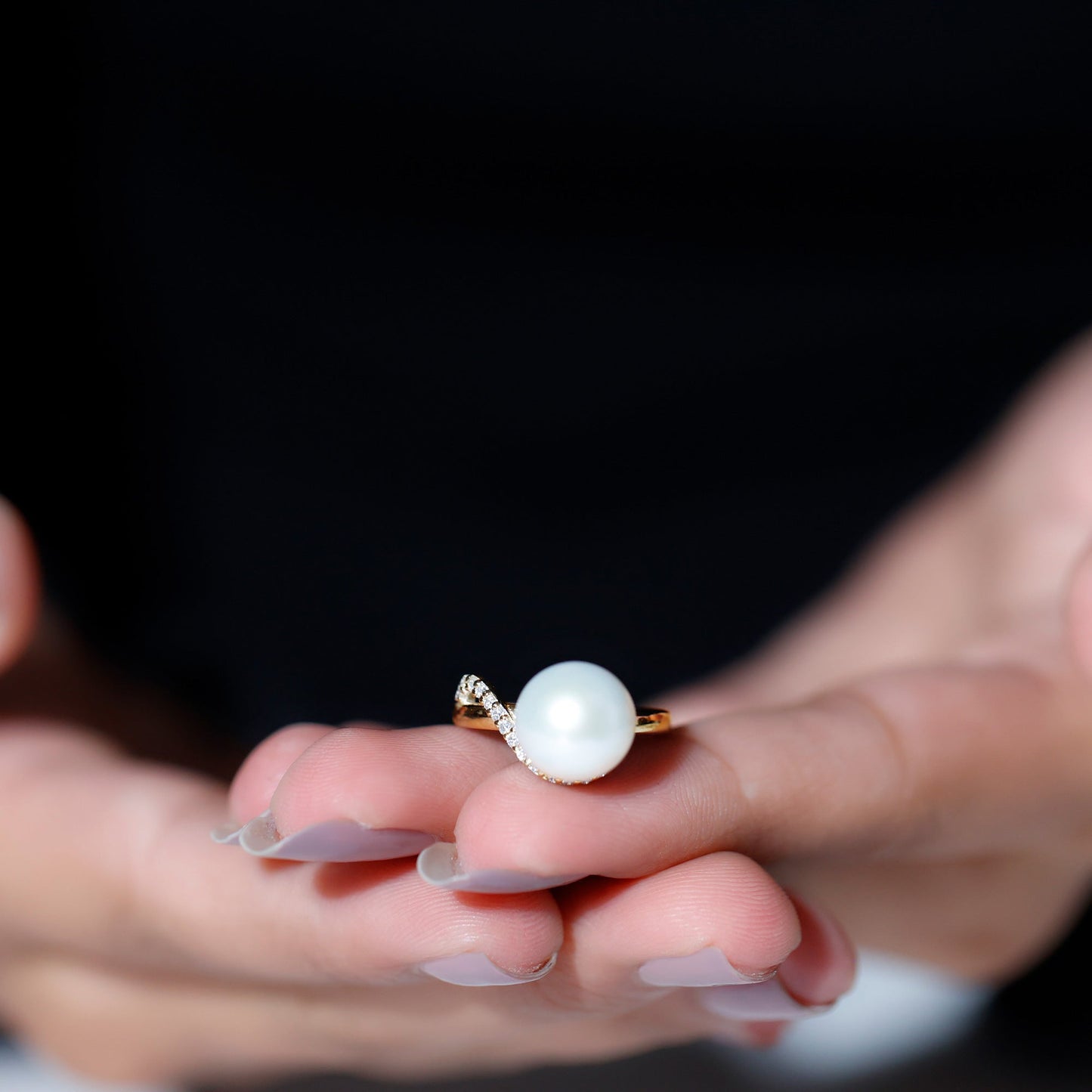 Natural 8 Carat Freshwater Pearl Engagement Ring with Moissanite