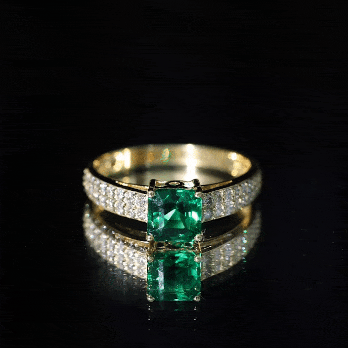6 mm Princess Cut Lab Created Emerald Engagement Ring with Diamond Side Stones
