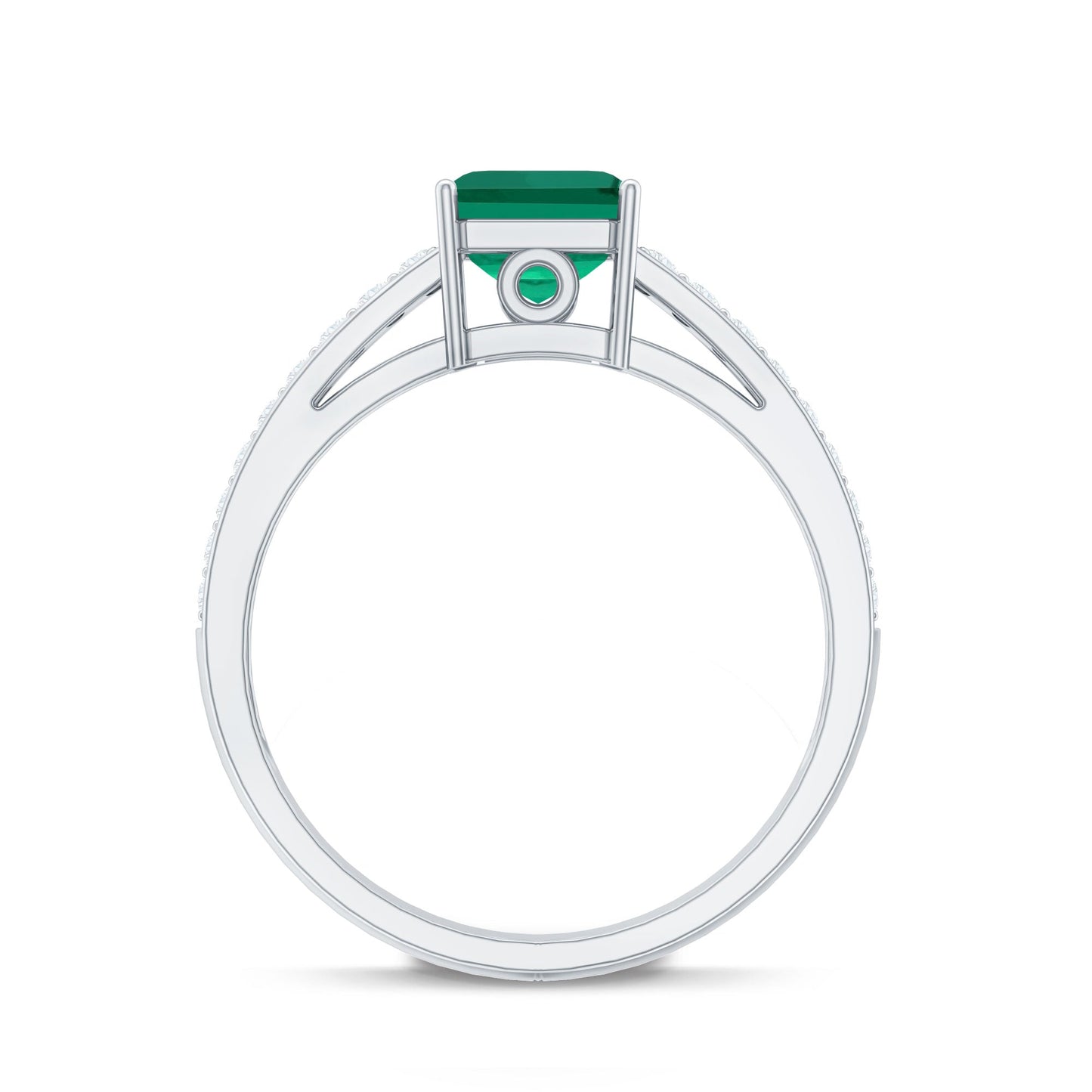 6 mm Princess Cut Lab Created Emerald Engagement Ring with Diamond Side Stones