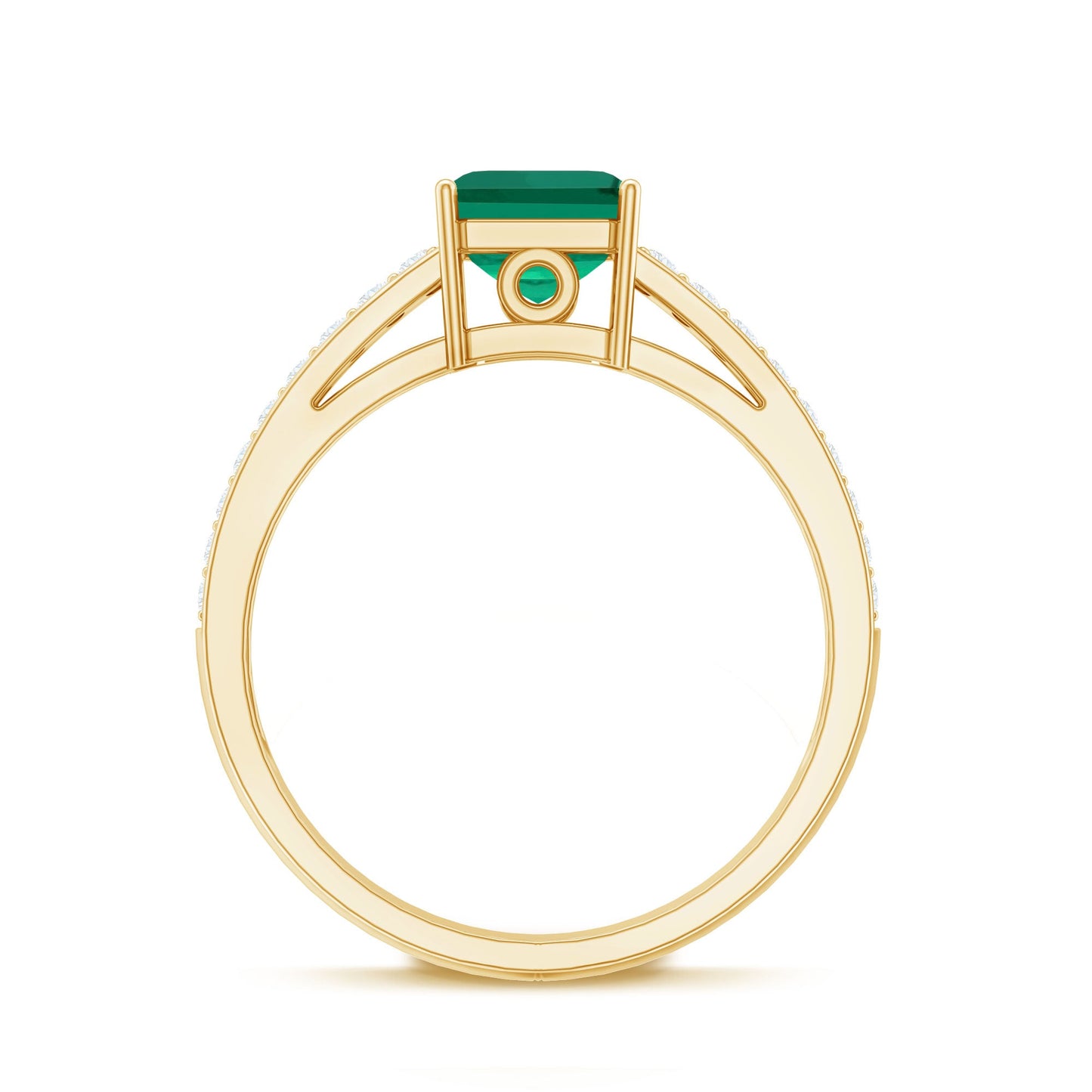 6 mm Princess Cut Lab Created Emerald Engagement Ring with Diamond Side Stones