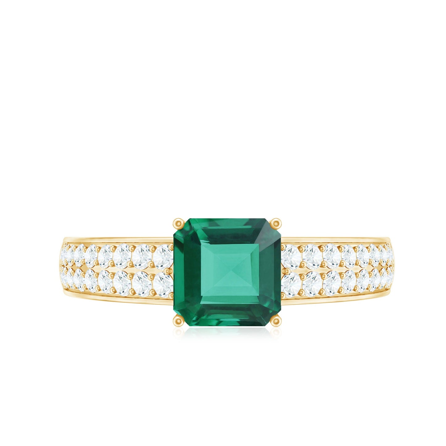 6 mm Princess Cut Lab Created Emerald Engagement Ring with Diamond Side Stones