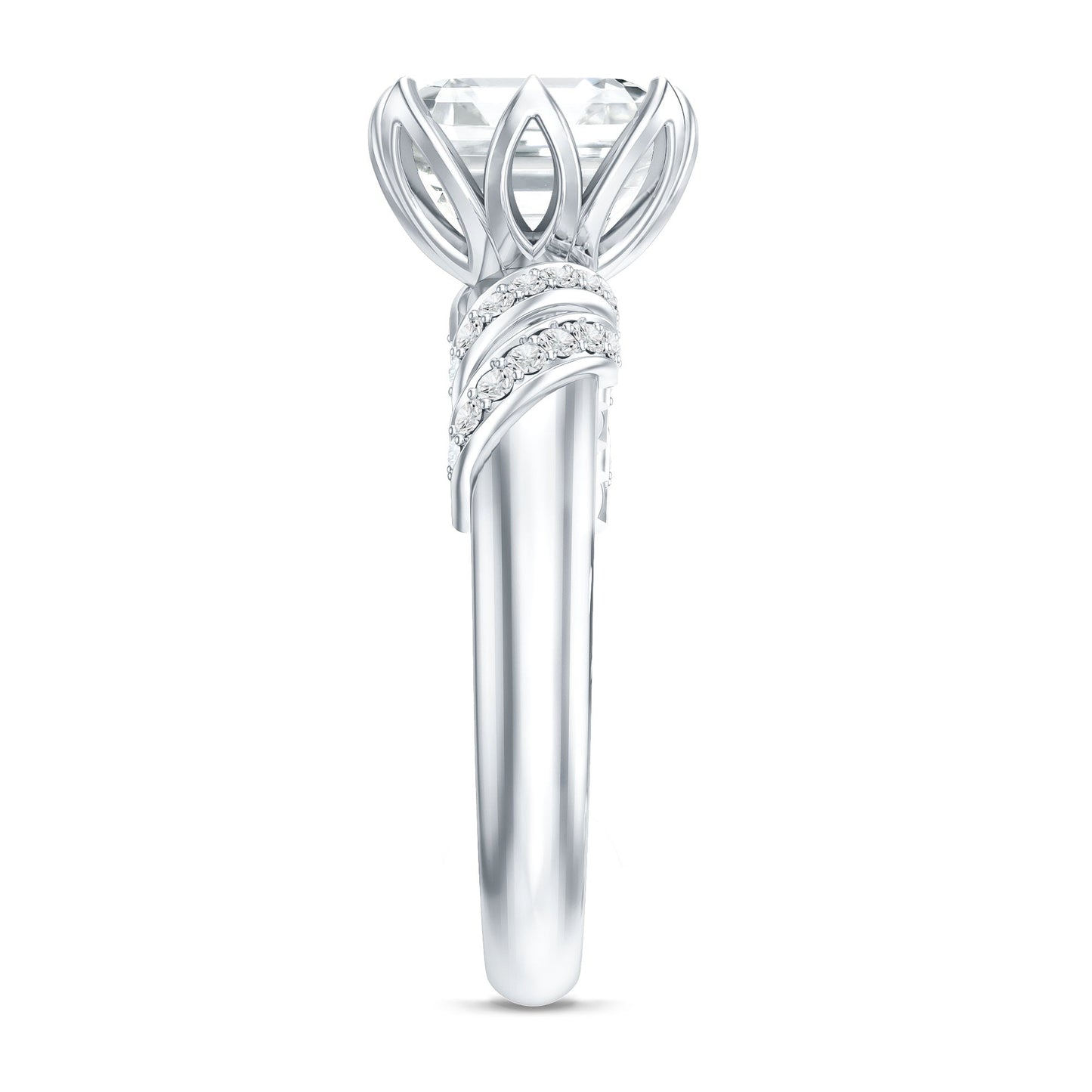 8 MM Asscher Cut Moissanite Solitaire Engagement Ring in Petal Prong Setting