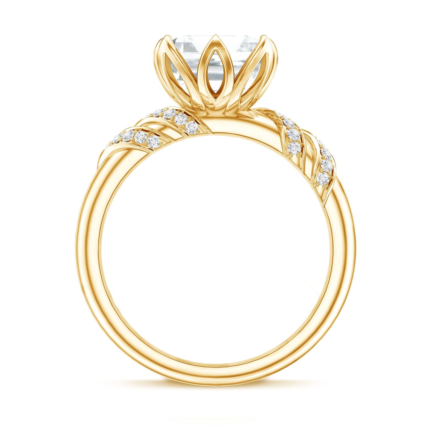 8 MM Asscher Cut Moissanite Solitaire Engagement Ring in Petal Prong Setting