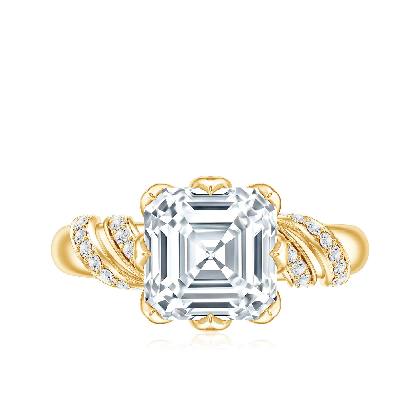 8 MM Asscher Cut Moissanite Solitaire Engagement Ring in Petal Prong Setting