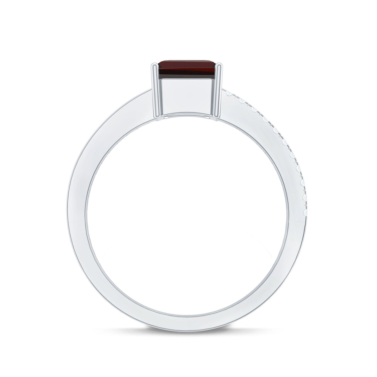 Natural 6X8mm Garnet Emerald Cut Engagement Ring with Diamond
