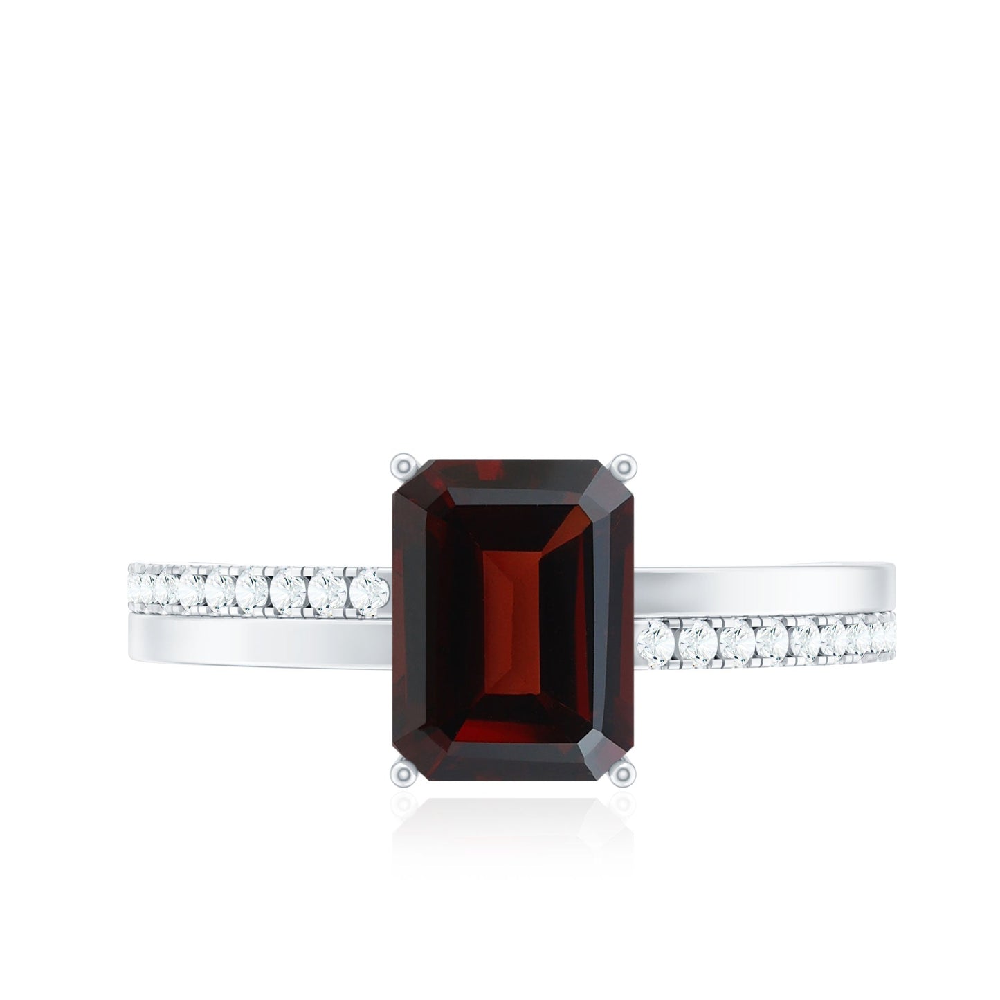 Natural 6X8mm Garnet Emerald Cut Engagement Ring with Diamond