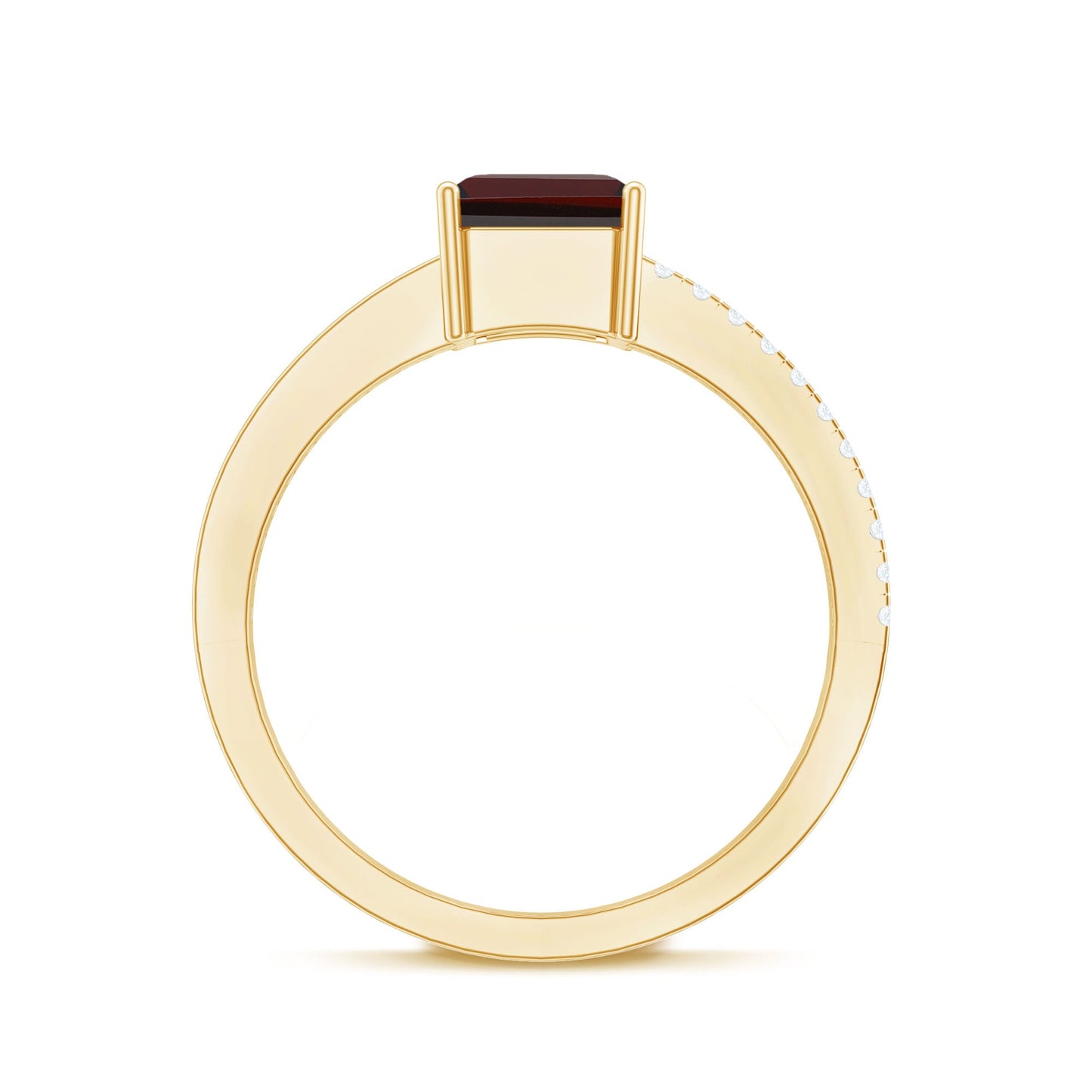 Natural 6X8mm Garnet Emerald Cut Engagement Ring with Diamond