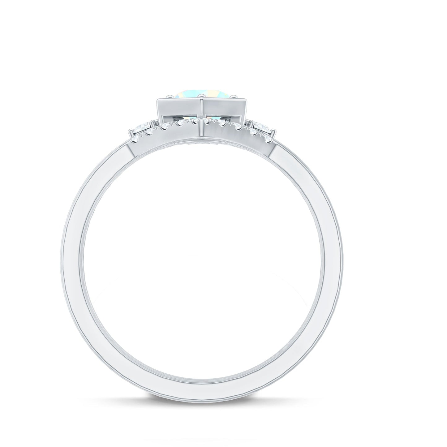 Vintage Inspired Opalescent Diamond Wedding Engagement Ring Set of 3