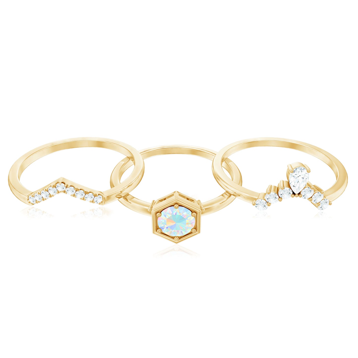 Vintage Inspired Opalescent Diamond Wedding Engagement Ring Set of 3