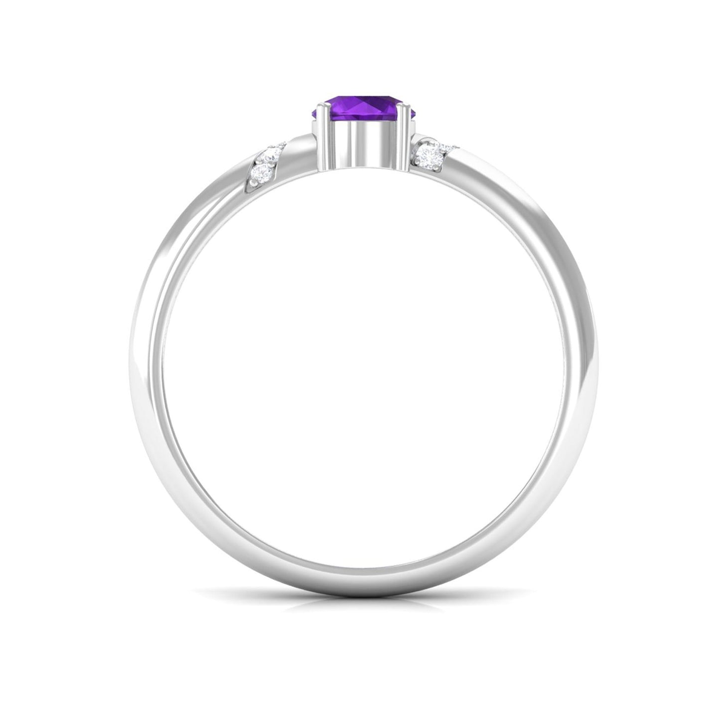 Round Amethyst Solitaire Promise Ring with Diamond