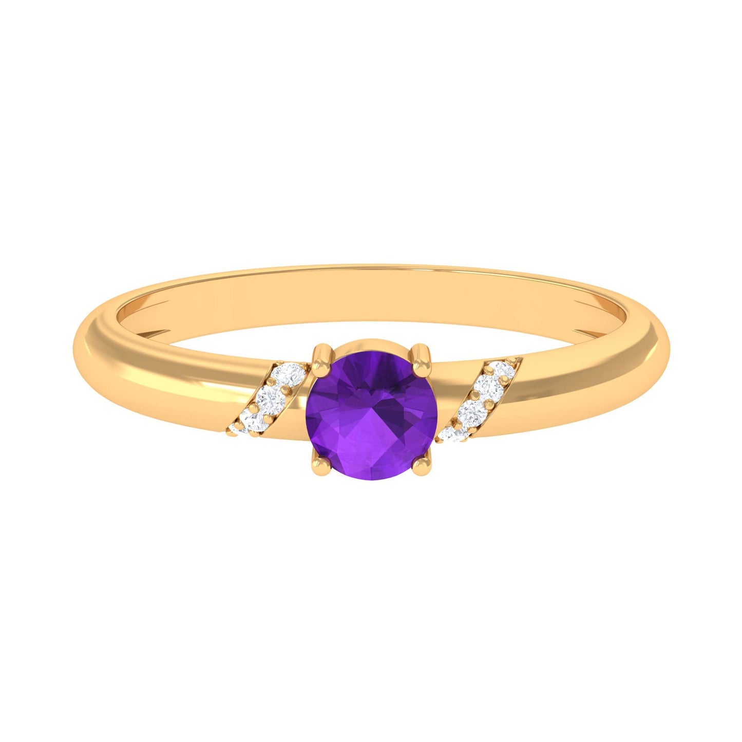 Round Amethyst Solitaire Promise Ring with Diamond