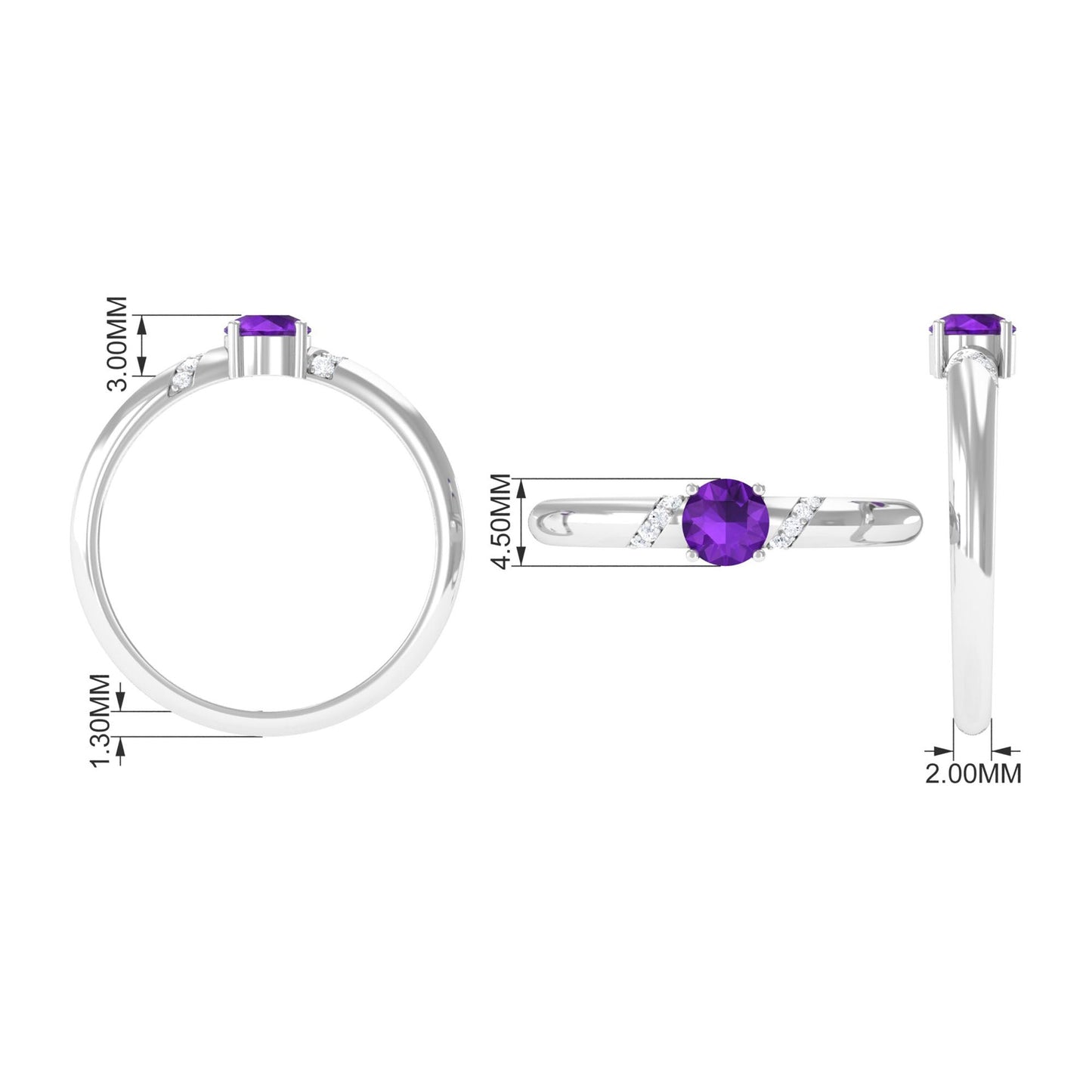 Round Amethyst Solitaire Promise Ring with Diamond