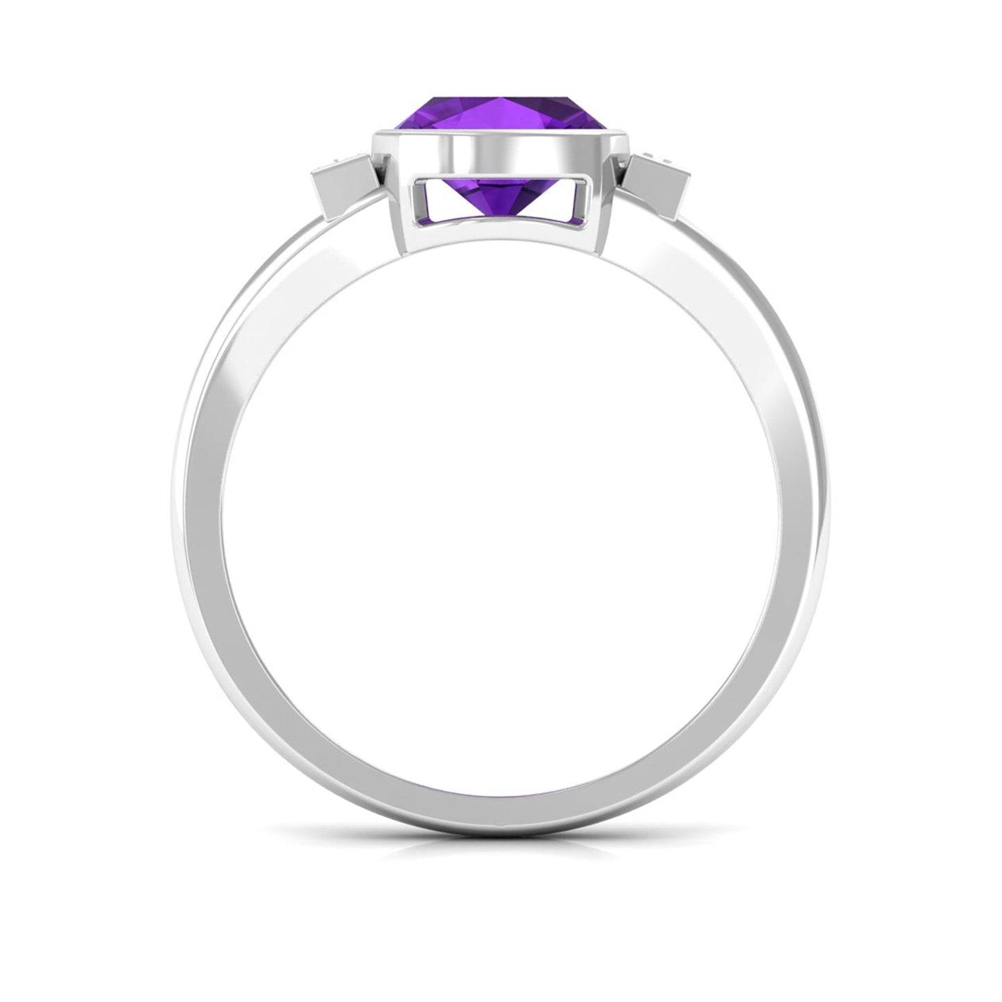 1.50 CT Cushion Cut Amethyst Engagement Ring with Baguette Diamond