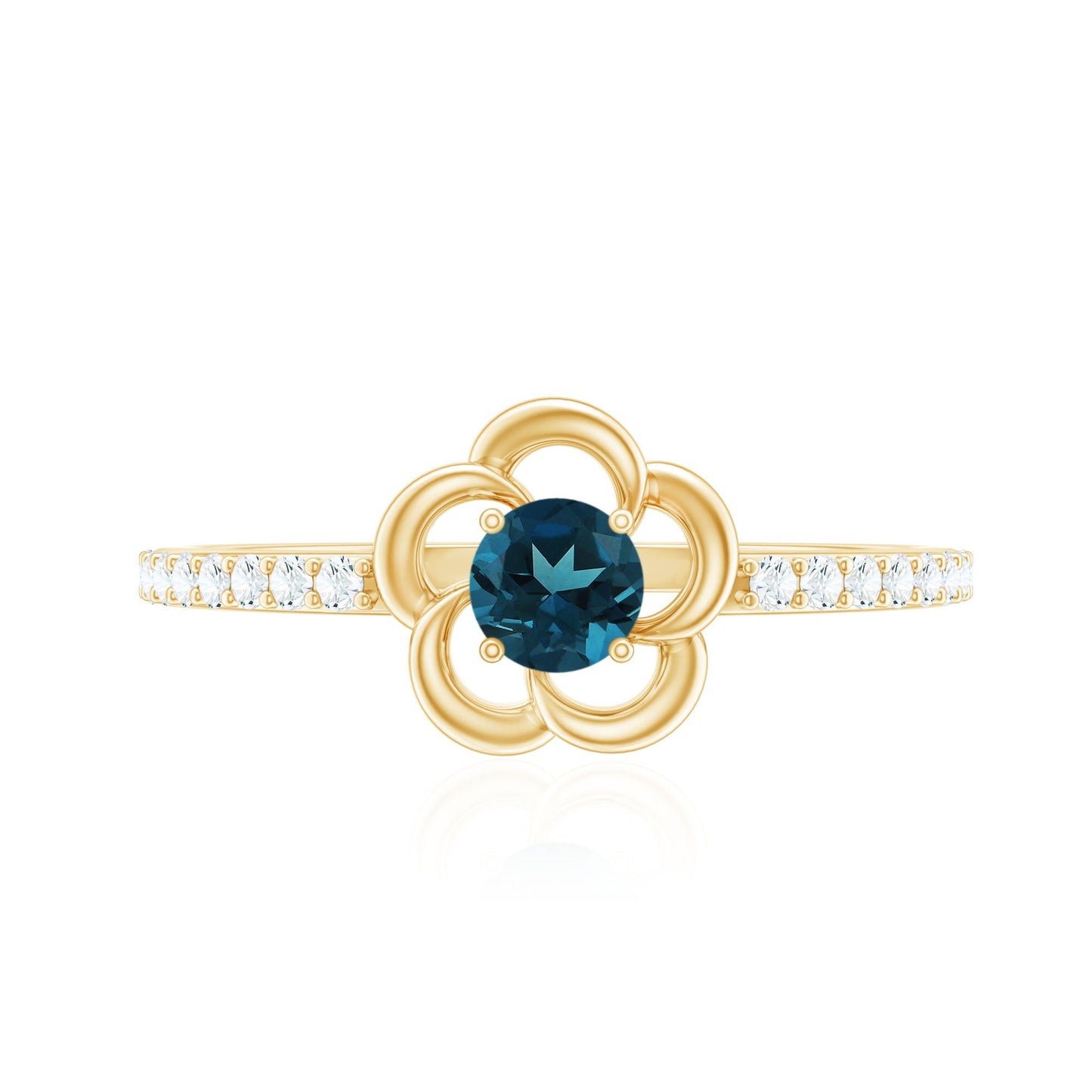 5mm Round London Blue Topaz Flower Promise Ring with Diamond